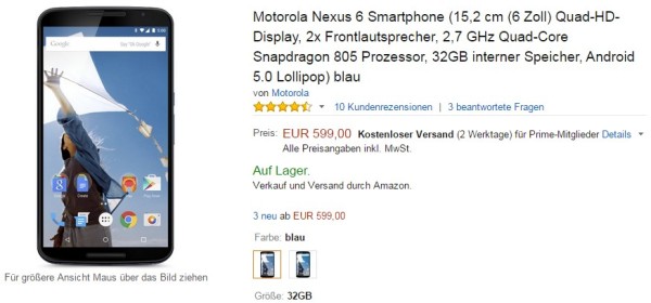 Nexus 6 bei Amazon auf Lager