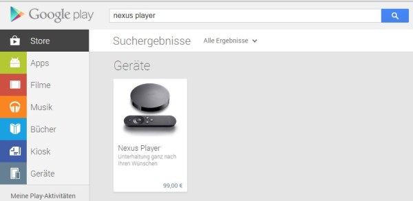 Nexus Player: Im deutschen Play Store für 99 Euro gelistet