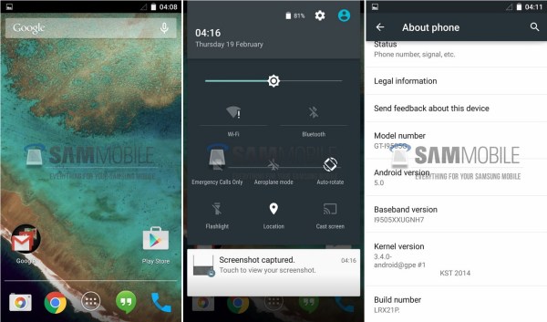 Samsung Galaxy S4 Google Play Edition Android 5.0 Lollipop