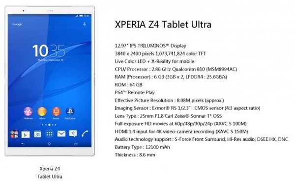 Sony Xperia Z4 Tablet Ultra geleakt [Gerücht]