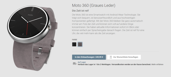 Motorola Moto 360 im Google Play Store auf Lager