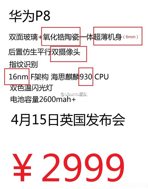 Huawei P8 Spezifikationen