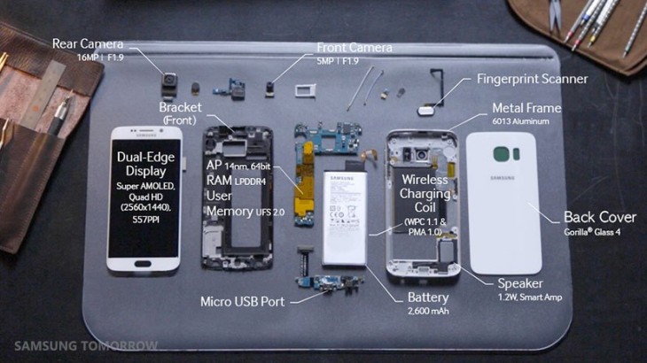 Samsung zeigt das Galaxy S6 edge in seinen Einzelteilen