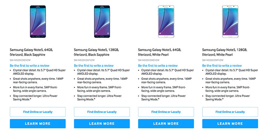 Samsung Galaxy Note 5: 128 GB-Version auf Samsung Website gelistet