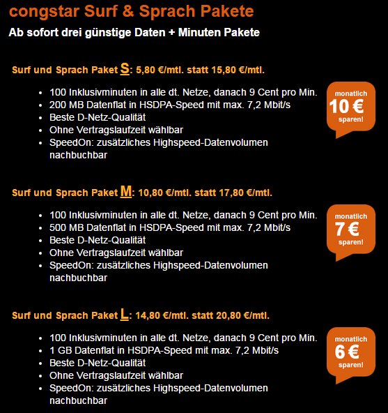 Congstar "Surf & Sprach" Pakete