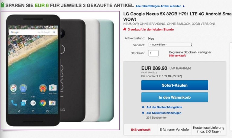 Nexus 5X Preis: Er fällt und fällt und fällt