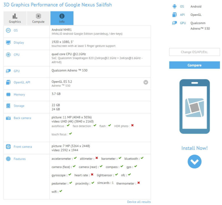 Nexus Sailfish Android Smartphone