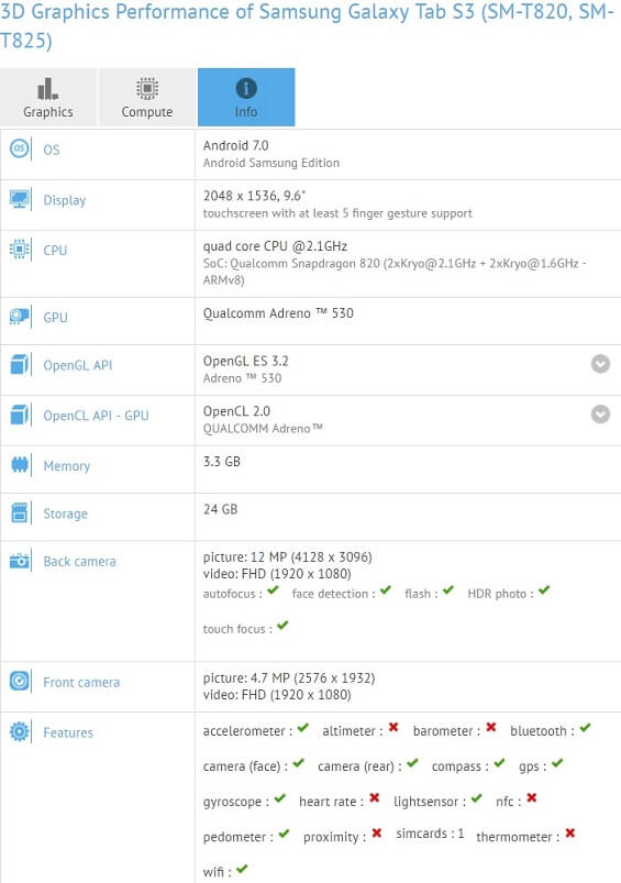 Samsung Galaxy Tab S3 Android Tablet