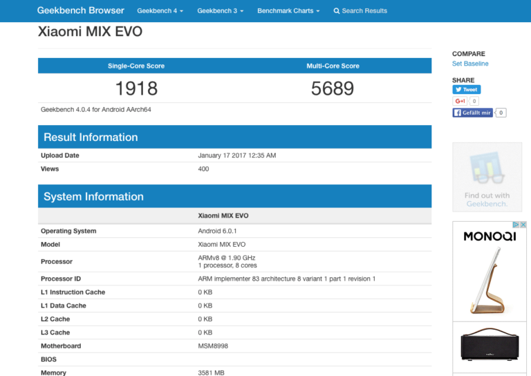 Xiaomi Mi Mix Evo Android Smartphone