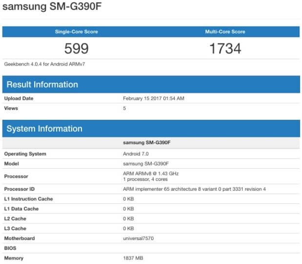 Samsung Galaxy Xcover 4 im Geekbench aufgetaucht