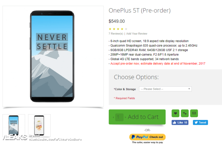 OnePlus 5T Android Smartphone