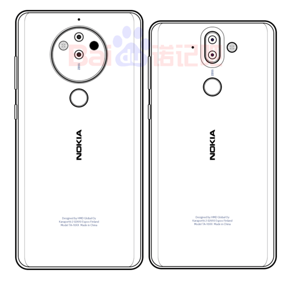 Nokia 10: Skizze der Rückseite mit Penta-Objektiv-Kameramodul