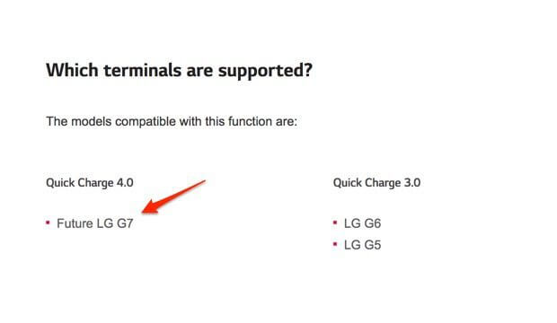 LG G7 mit Quick Charge 4.0 auf Webseite gelistet