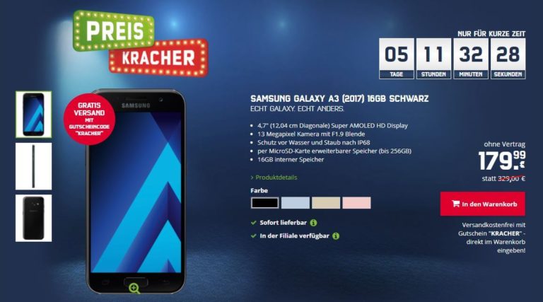Samsung Galaxy A3 2017 für 179,99 Euro im Angebot