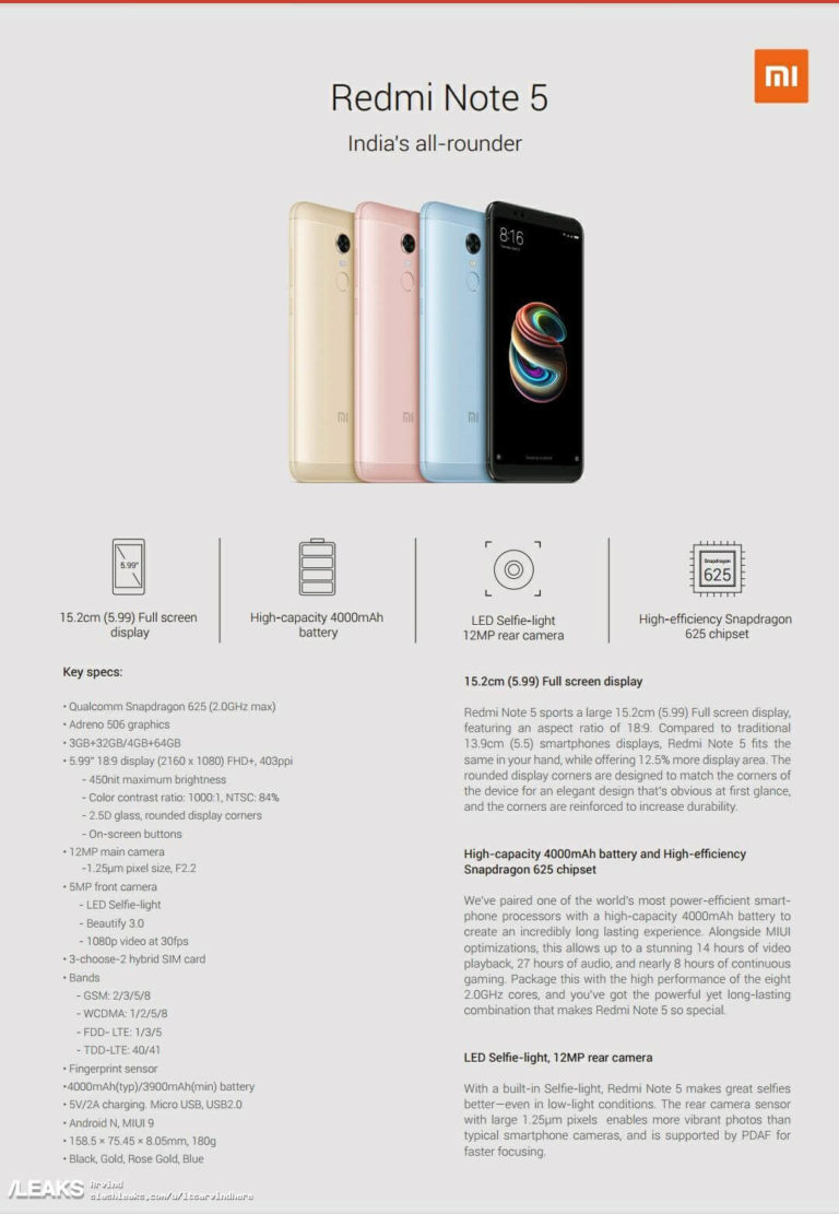 Xiaomi Redmi Note 5 Android Smartphone