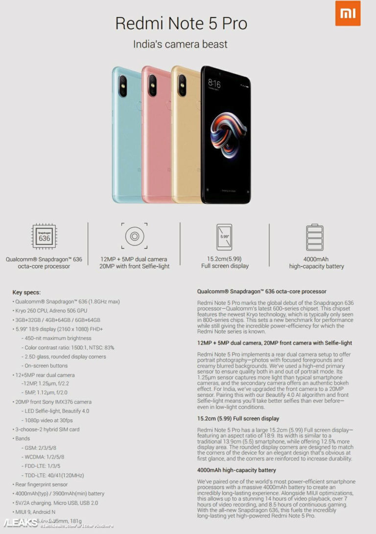 Xiaomi Redmi Note 5 Pro Android Smartphone
