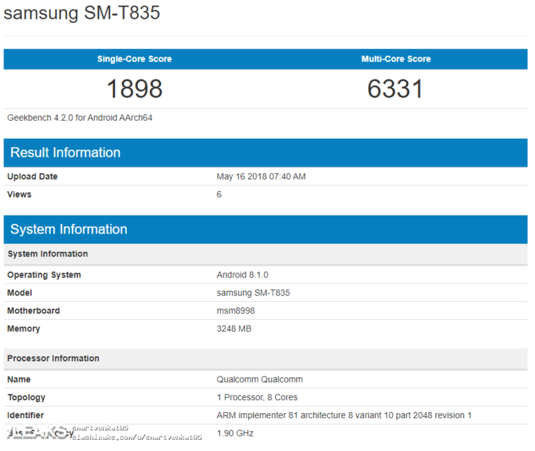Samsung Galaxy Tab S4 zeigt sich im Geekbench