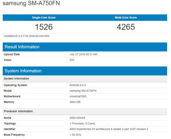 Samsung Galaxy A7 2018 Geekbench
