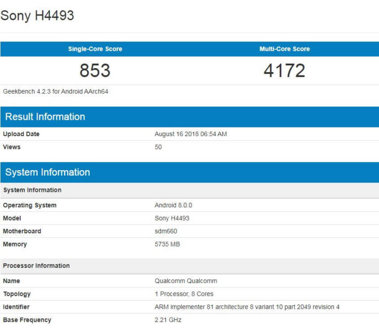 Sony Xperia XA3 zeigt sich im Geekbench-Benchmark
