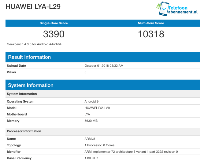 Huawei Mate 20 Geekbench-Benchmark