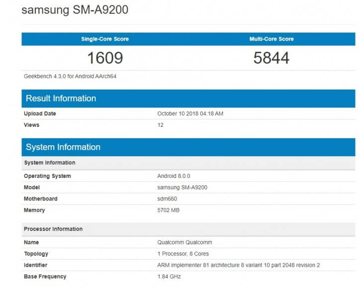 Samsung Galaxy A9 2018 Benchmark