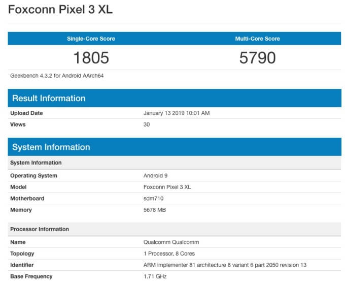 Google Pixel 3 Lite XL Benchmark