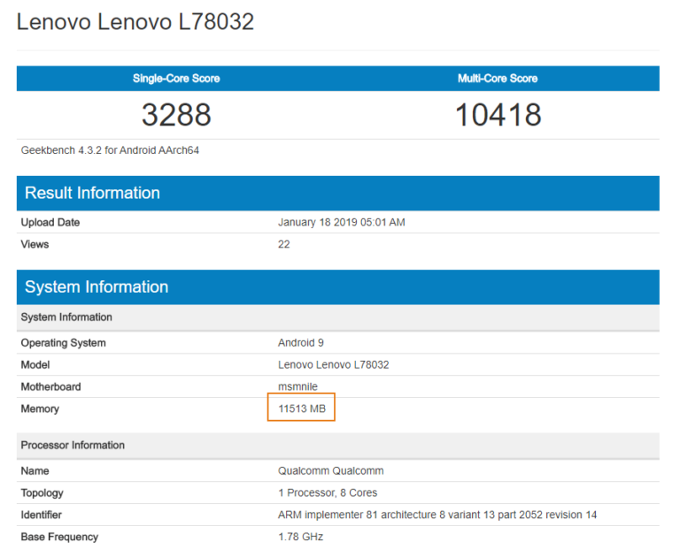 Lenovo Z5 Pro GT 12 GB RAM Snapdragon 855 Benchmark