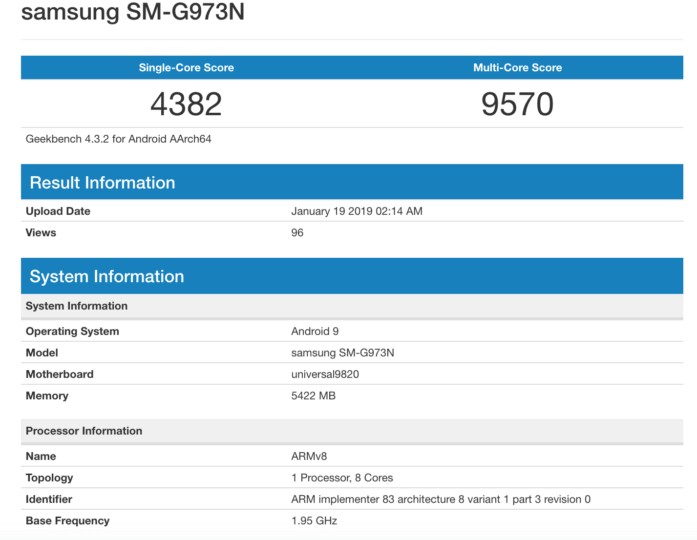 Samsung Exynos 9820 des Samsung Galaxy S10 Benchmark