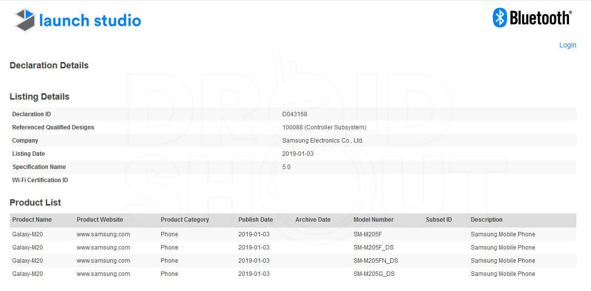 Samsung Galaxy M20 Bluetooth Launch Studio