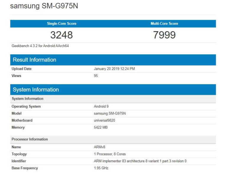 Samsung Galaxy S10+ mit Exynos 9820 enttäuscht im Geekbench