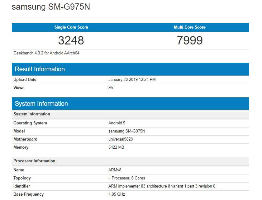 Samsung Galaxy S10+ Exynos 9820 Benchmark