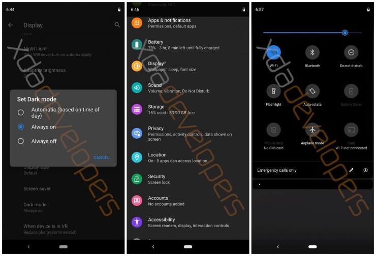 Android Q Dark Mode Leak