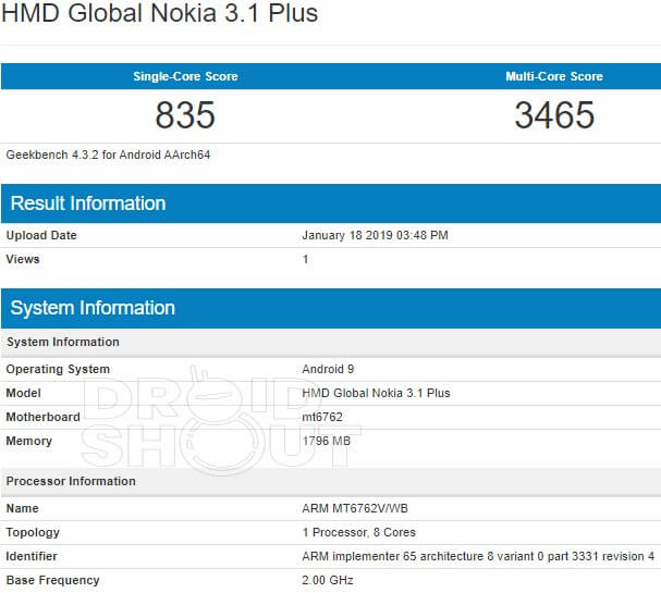 Nokia 3.1+ zeigt sich mit Android 9 Pie im Geekbench