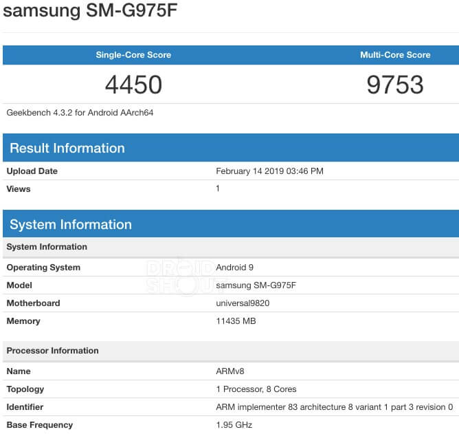 Samsung Galaxy S10+ 12 GB RAM Benchmark