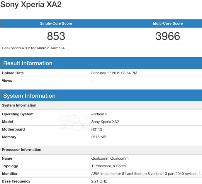 Sony Xperia XA2 zeigt sich mit Android 9 Pie im Geekbench