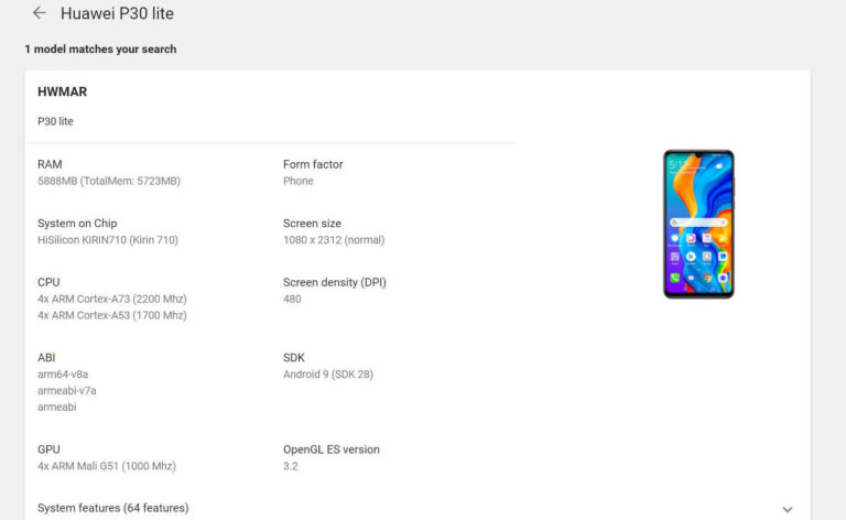 Huawei P30 Lite Spezifikationen