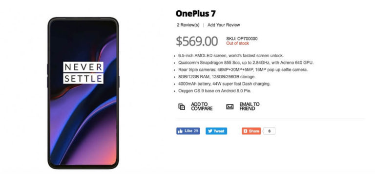 OnePlus 7 Händler-Eintragung