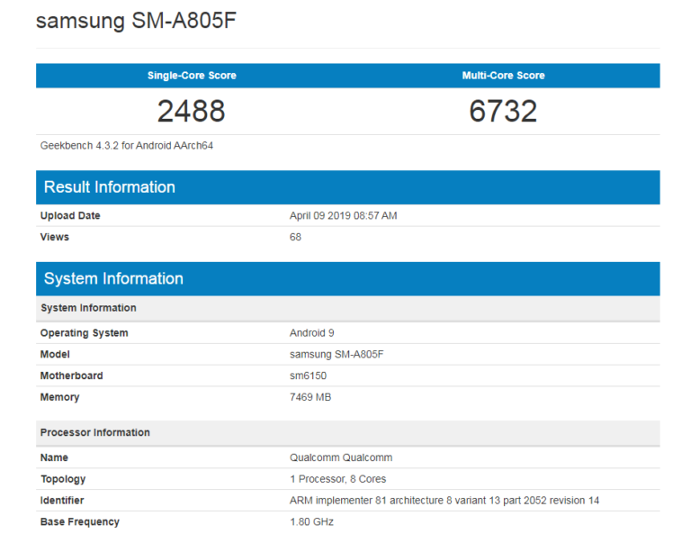 Samsung Galaxy A80 zeigt sich im Geekbench-Benchmark