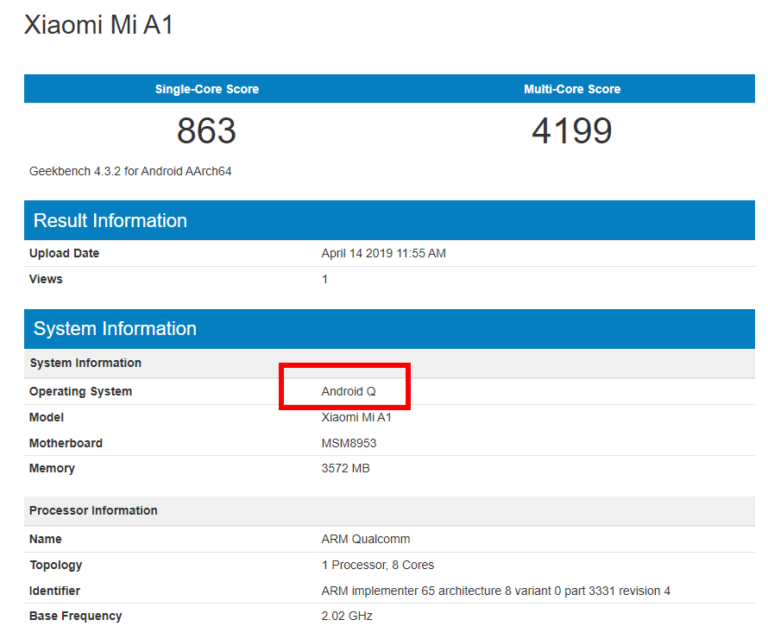 Xiaomi Mi A1 Android 10 Q Benchmark