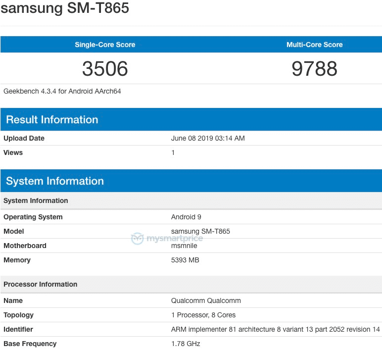 Samsung Galaxy Tab S5 SM-T865 Benchmark