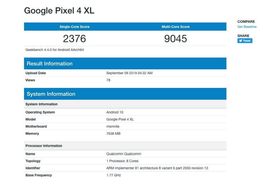 Google Pixel 4 XL Benchmark 8 GB RAM