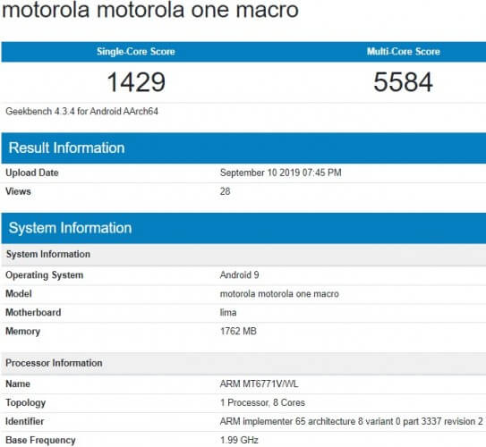 Motorola One Macro Geekbench-Benchmark