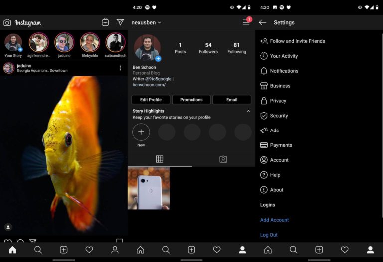 Instagram und Google Play Store ab sofort mit Dark Mode