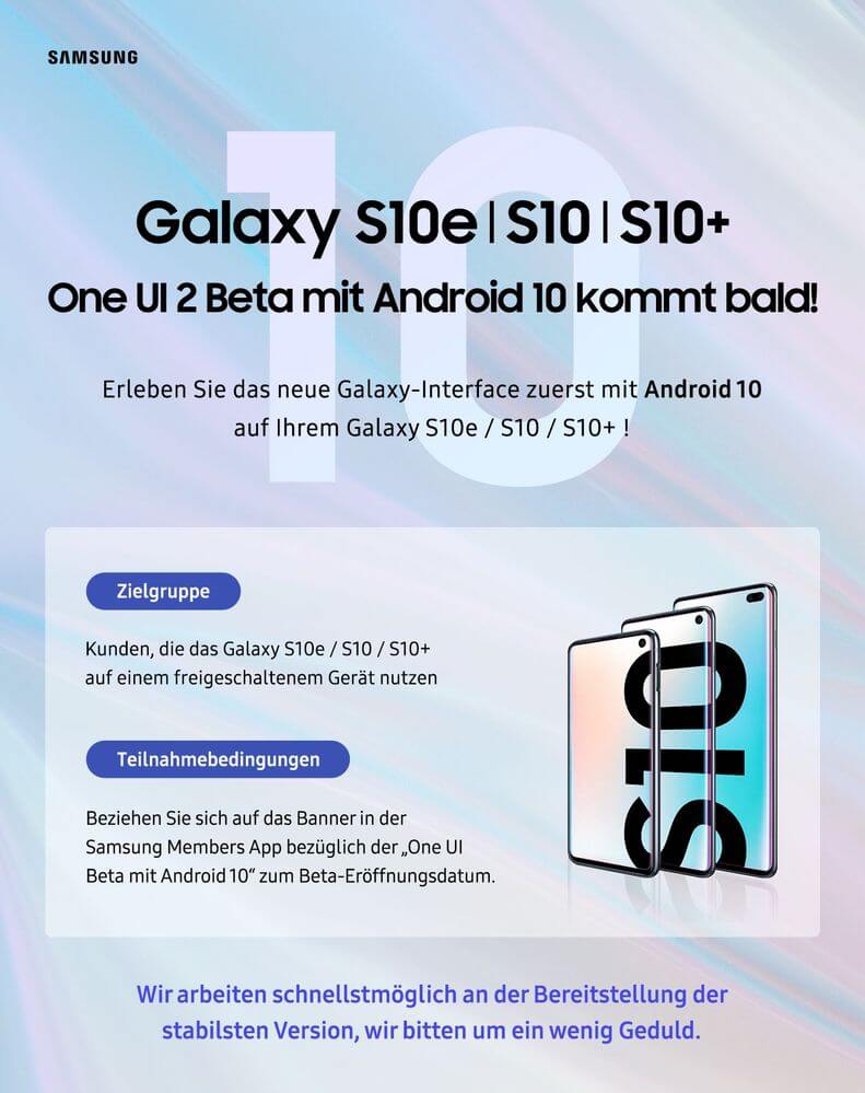 Samsung Galaxy S10 Android 10 One UI 2.0 Beta Deutschland