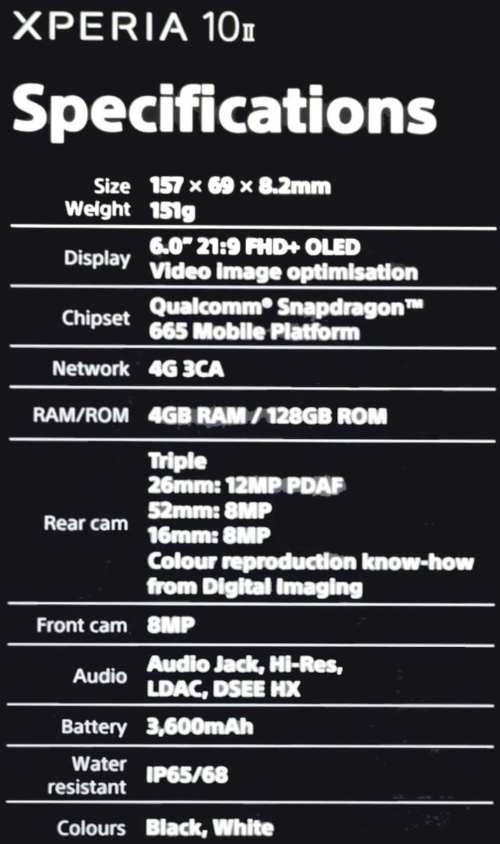 Sony Xperia 10 II Datenblatt