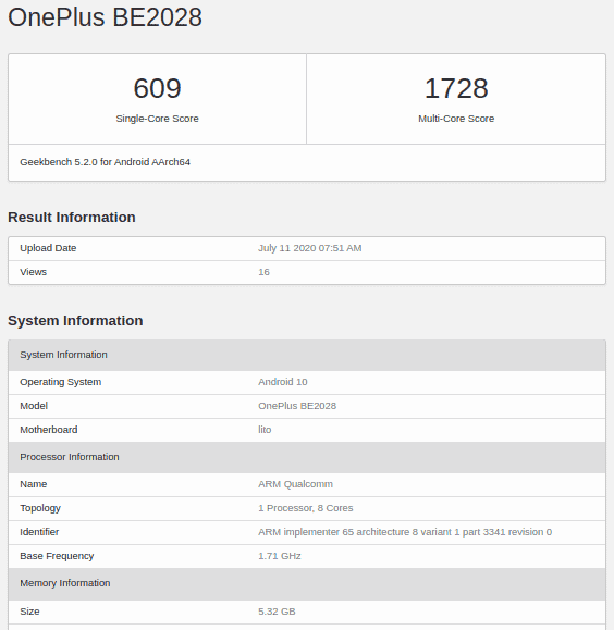 OnePlus BE2028 Geekbench
