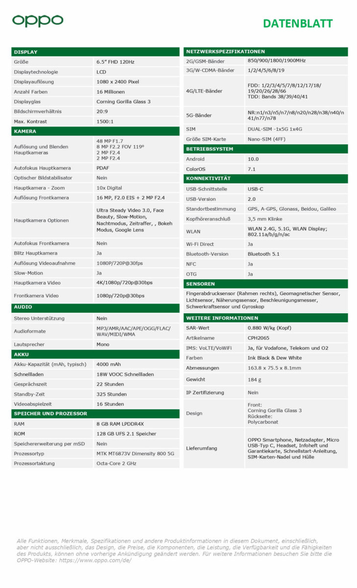 Datenblatt OPPO Reno4 Z 5G Datenblatt OPPO Reno4 Z 5G