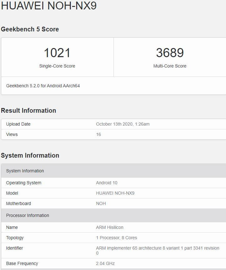 Huawei Mate 40 Pro Geekbench Huawei Mate 40 Pro Geekbench