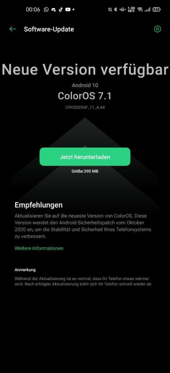 Oppo Find X2 Pro Oktober 2020 Update