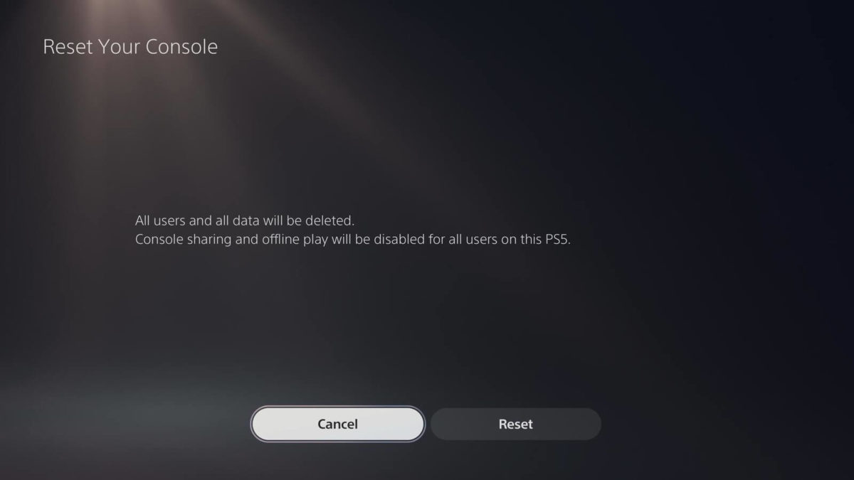 Sony PS5 Reset Console